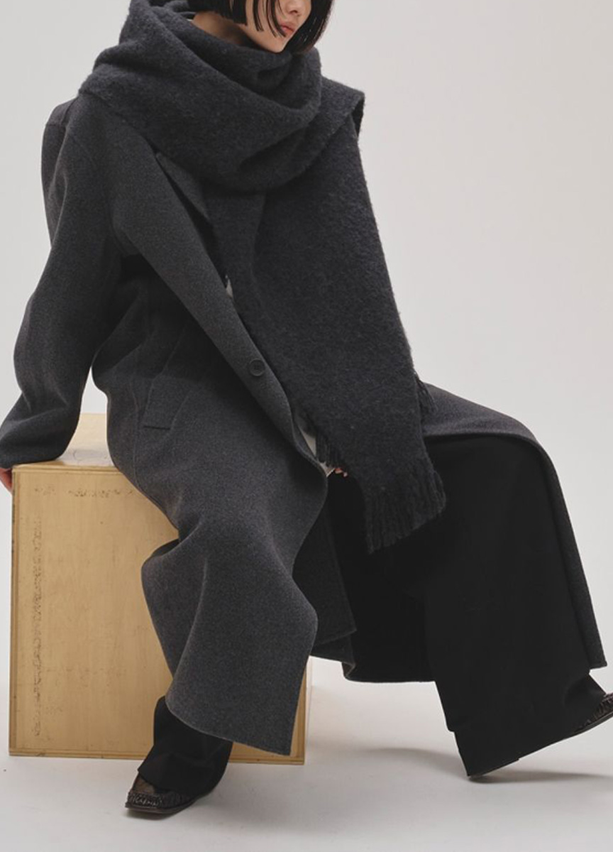 毛料落肩長大衣